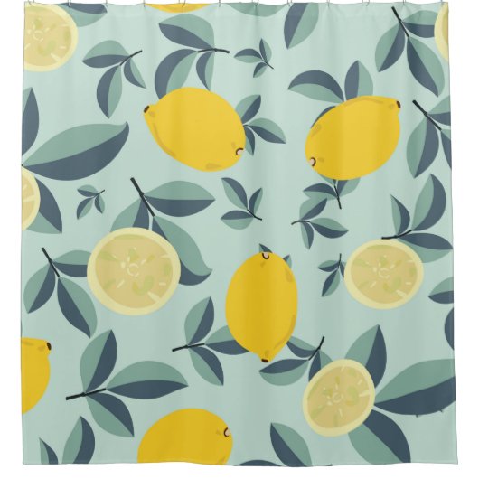 黄色いレモンを使った熱帯のシームレスパターン シャワーカーテン (正面)