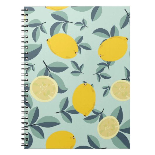黄色いレモンを使った熱帯のシームレスパターン ノートブック (正面)