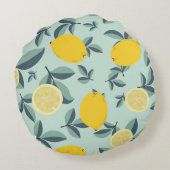 黄色いレモンを使った熱帯のシームレスパターン ラウンドクッション (裏面)