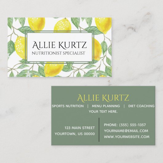 黄色いレモン緑は新しい植物を残します 名刺 (正面/裏面)