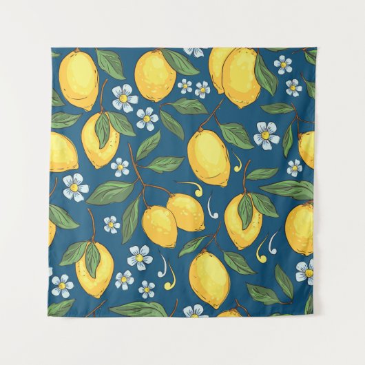 黄色いレモン：トロピカルフルーツパターン。 タペストリー (正面)