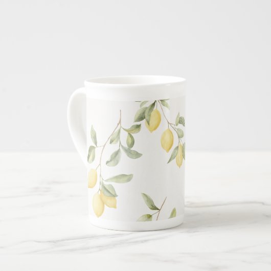 黄色いレモン 果物 ボーンチャイナマグカップ (正面左)