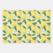 黄色いレモン、緑葉の、白い花 ラッピングペーパーシート (正面)
