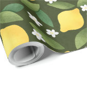 黄色いレモン、緑葉の、白い花 ラッピングペーパー (ロールコーナー)