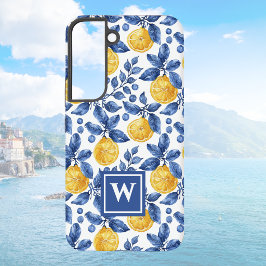 黄色いレモン 青い地中海 アマルフィのイニシャル SAMSUNG GALAXY S22ケース