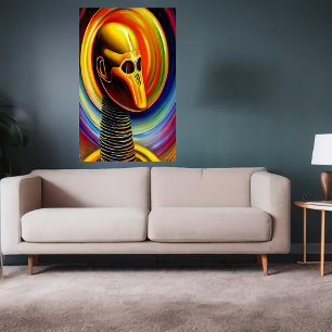 黄色いロボットクールのポートレート AI Art ポスター