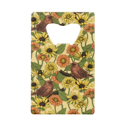 黄色いワニと花淡い色の色 クレジットカード栓抜き (正面)