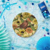 黄色いワニと花淡い色の色 ペーパープレート (パーティー)