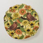 黄色いワニと花淡い色の色 ラウンドクッション (裏面)