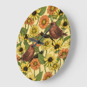 黄色いワニと花淡い色の色 ラージ壁時計 (傾斜)