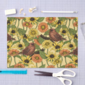 黄色いワニと花淡い色の色 薄葉紙 (クラフト)