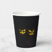 黄色い不気味かぼちゃの顔オン黒 紙コップ (裏面)