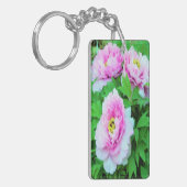 黄色い中心の優雅なピンクのシャクヤクの花 キーホルダー (正面左)