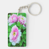 黄色い中心の優雅なピンクのシャクヤクの花 キーホルダー (裏面)