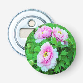 黄色い中心の優雅なピンクのシャクヤクの花 栓抜き