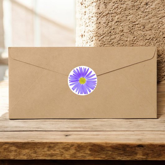 黄色い中心写真付き紫の野花 ラウンドシール