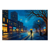 黄色い傘で渦巻く夜景 ポスター (正面)