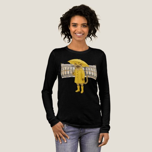 黄色い傘を持つシャム猫 トライブレンドTシャツ (正面全体)