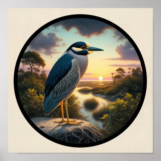 黄色い冠を持つヤギの円形3Dイメージ ポスター (正面)