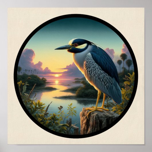 黄色い冠を持つヤギの円形3Dイメージ ポスター (正面)