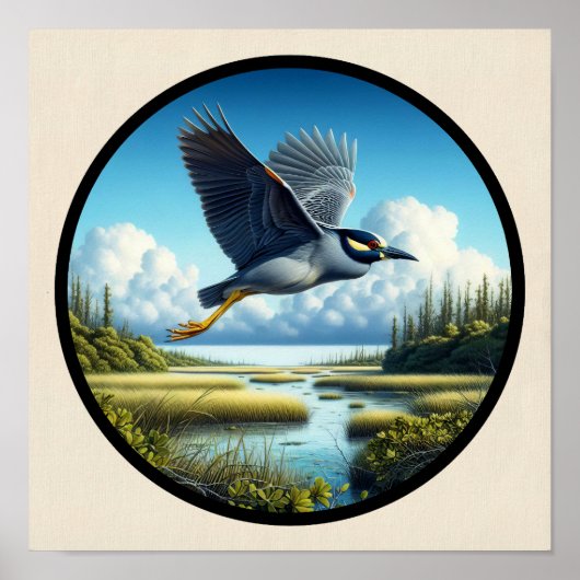 黄色い冠を持つヤギの円形3Dイメージ ポスター (正面)