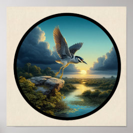 黄色い冠を持つヤギの円形3Dイメージ ポスター