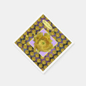 黄色い切り花を持つムラサキサボテン スタンダードカクテルナプキン (角)