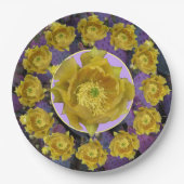 黄色い切り花を持つムラサキサボテン ペーパープレート (正面)