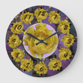 黄色い切り花を持つムラサキサボテン ラージ壁時計 (正面)