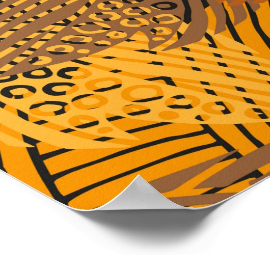 黄色い列のシームレス葉なヴィンテージパターン ポスター (角)