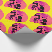 黄色い包装紙のピンクのスカル ラッピングペーパー (角)