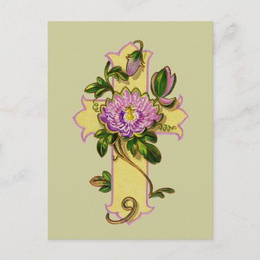 黄色い十字とピンクの花 ポストカード (正面)