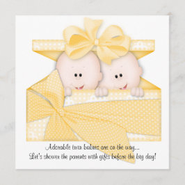 黄色い双子のベビーシャワー招待状発表 招待状