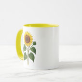 黄色い取っ手が付いたヴィンテージのひまわり柄のマグカップ(内部も黄色) マグカップ (正面左)