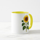 黄色い取っ手が付いたヴィンテージのひまわり柄のマグカップ(内部も黄色) マグカップ (正面右)