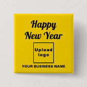 黄色い四角いボタンの新年の挨拶 缶バッジ (正面)