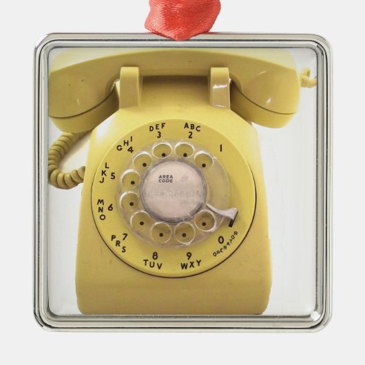 黄色い回転式電話 メタルオーナメント (正面)