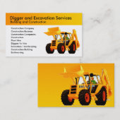 黄色い坑夫のカスタムな建築および掘削機 名刺 (正面/裏面)