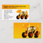 黄色い坑夫のカスタムな建築および掘削機 名刺 (正面/裏面)