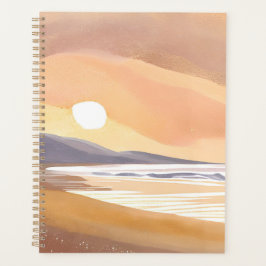 黄色い夕焼けの海岸 | 水彩絵の空気感のある絵画 プランナー手帳