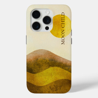 黄色い大地に浮かぶ黄色い月、ムーンチャイルド iPhone 15 PROケース