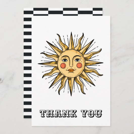 黄色い太陽と顔 サンキューカード (正面/裏面)