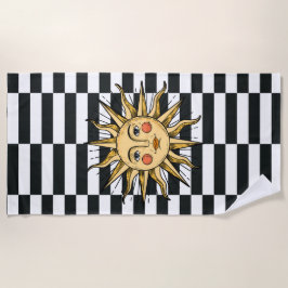 黄色い太陽と顔 ビーチタオル