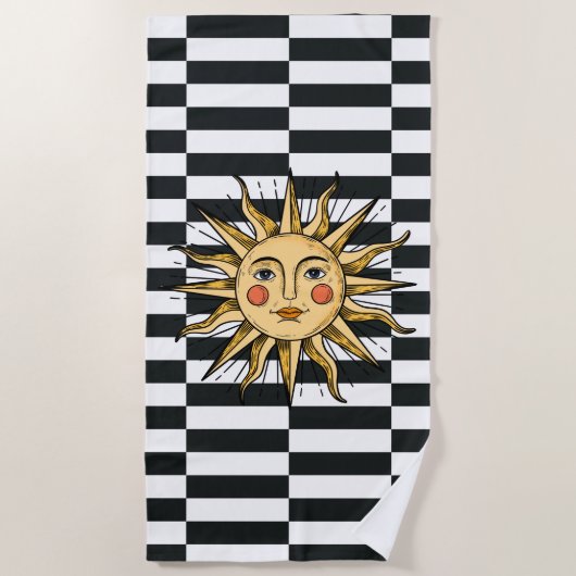 黄色い太陽と顔 ビーチタオル (正面)