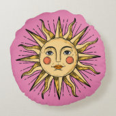 黄色い太陽と顔 ラウンドクッション (裏面)