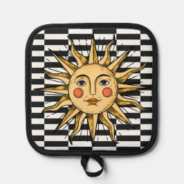 黄色い太陽と顔 鍋敷き