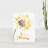 黄色い太陽のひまわりを飾ったリサの夏至のカード カード (正面)