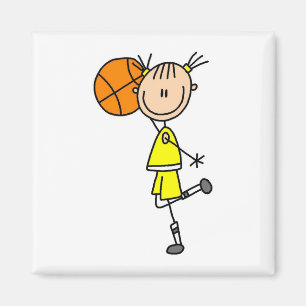 黄色い女の子バスケットボール選手のTシャツと贈り物 マグネット