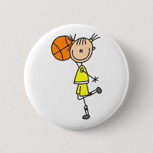 黄色い女の子バスケットボール選手のTシャツと贈り物 缶バッジ