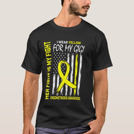黄色い子宮内膜症啓発ギギアメリカ国旗 Tシャツ (正面)